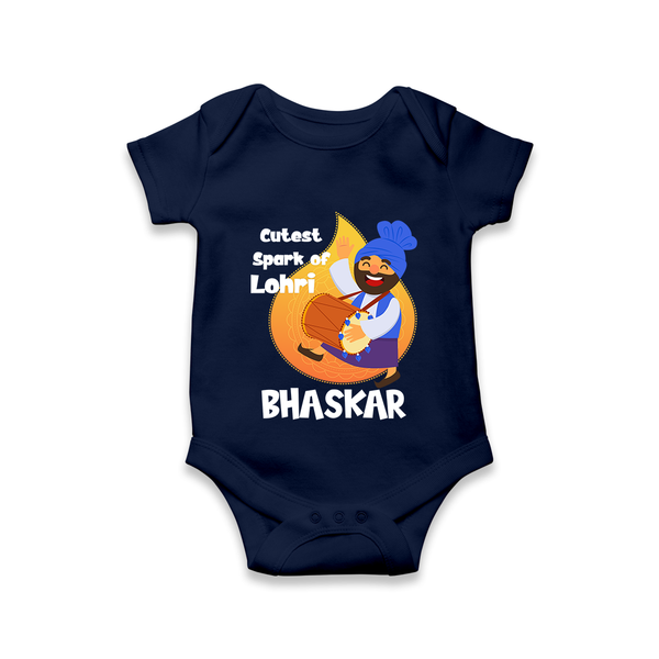 Cutest spark Lohri | Personalised Romper  with Name - NAVY BLUE - New Born (Chest 14")