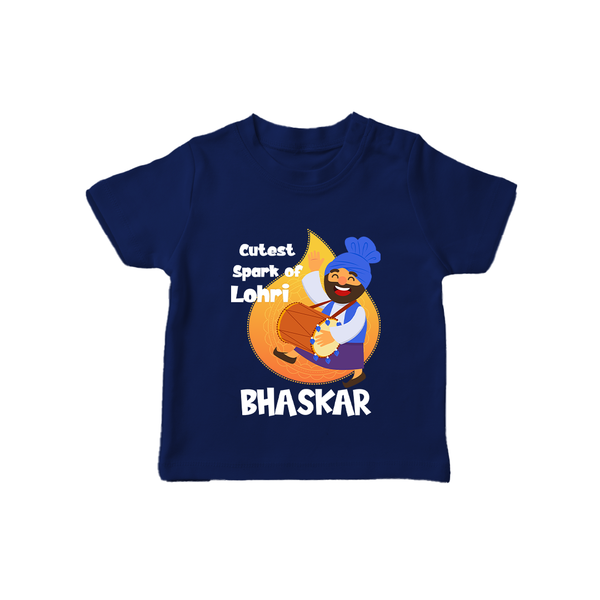 Cutest spark Lohri | Personalised T-Shirt  with Name - NAVY BLUE - 0-5 Months Old (Chest 17")