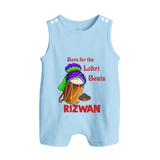 Born for the Lohri Beats | Personalised Romper Suit  with Name - BABY BLUE - 0 - 5 Months Old (Chest 18")