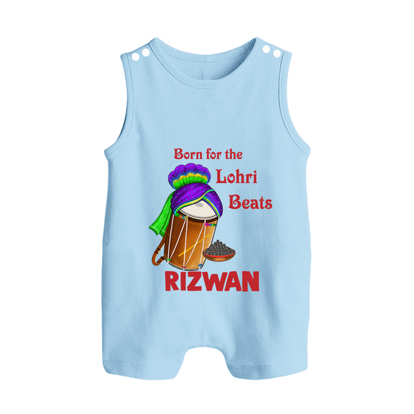 Born for the Lohri Beats | Personalised Romper Suit  with Name - BABY BLUE - 0 - 5 Months Old (Chest 18")