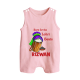 Born for the Lohri Beats | Personalised Romper Suit  with Name - BABY PINK - 0 - 5 Months Old (Chest 18")