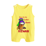 Born for the Lohri Beats | Personalised Romper Suit  with Name - PASTEL YELLOW - 0 - 5 Months Old (Chest 18")