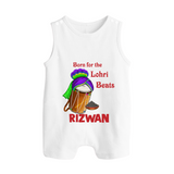 Born for the Lohri Beats | Personalised Romper Suit  with Name - WHITE - 0 - 5 Months Old (Chest 18")