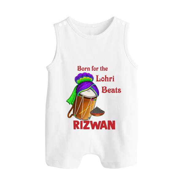 Born for the Lohri Beats | Personalised Romper Suit  with Name - WHITE - 0 - 5 Months Old (Chest 18")