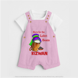 Born for the Lohri Beats | Personalised Dungaree  with Name - BABY PINK - 0 - 5 Months Old (Chest 18")