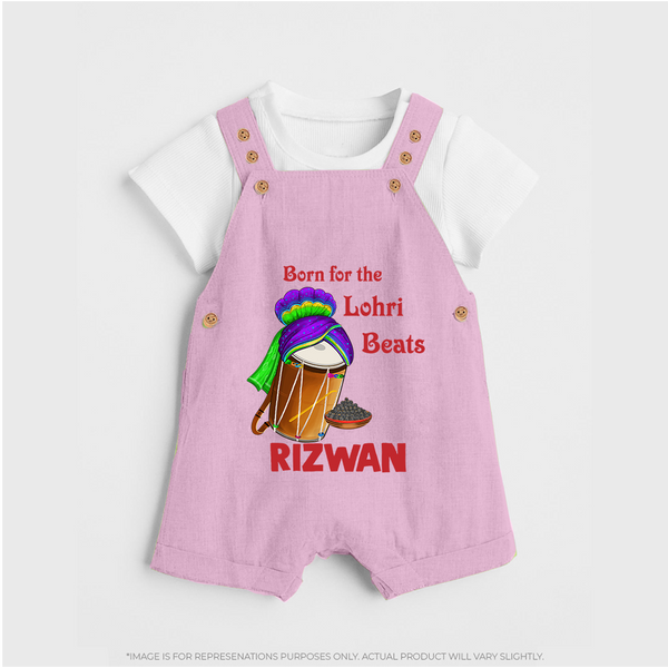 Born for the Lohri Beats | Personalised Dungaree  with Name - BABY PINK - 0 - 5 Months Old (Chest 18")