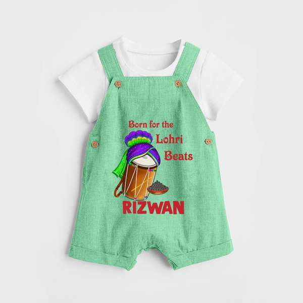 Born for the Lohri Beats | Personalised Dungaree  with Name - GREEN - 0 - 5 Months Old (Chest 18")