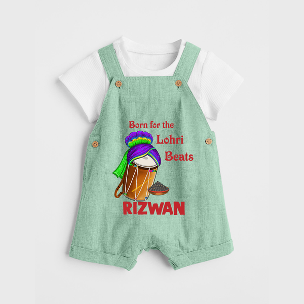 Born for the Lohri Beats | Personalised Dungaree  with Name - MINT GREEN - 0 - 5 Months Old (Chest 18")