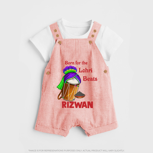 Born for the Lohri Beats | Personalised Dungaree  with Name - PEACH - 0 - 5 Months Old (Chest 18")