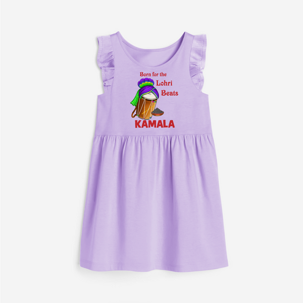 Born for the Lohri Beats | Personalised Frock  with Name - LILAC - 1 - 2 Years Old (Chest 22" , Full Length 22")