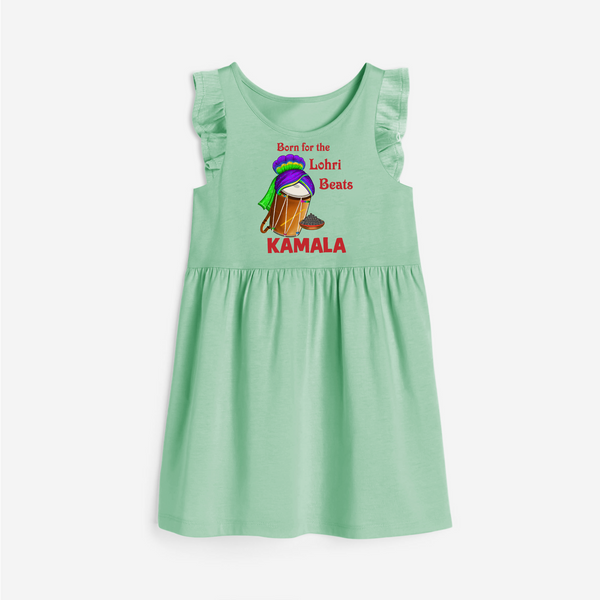 Born for the Lohri Beats | Personalised Frock  with Name - MINT GREEN - 1 - 2 Years Old (Chest 22" , Full Length 22")