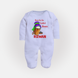 Born for the Lohri Beats | Personalised Fullbody suit  with Name - BABY BLUE - New Born (Chest 7.5")
