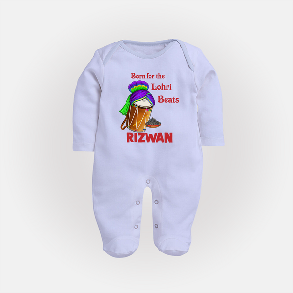 Born for the Lohri Beats | Personalised Fullbody suit  with Name - BABY BLUE - New Born (Chest 7.5")