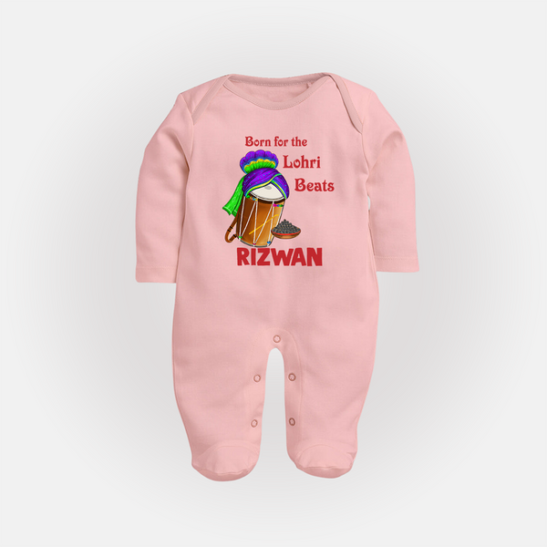 Born for the Lohri Beats | Personalised Fullbody suit  with Name - BABY PINK - New Born (Chest 7.5")