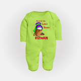 Born for the Lohri Beats | Personalised Fullbody suit  with Name - LIME GREEN - New Born (Chest 7.5")