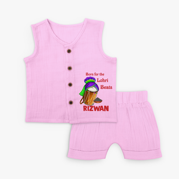 Born for the Lohri Beats | Personalised Jabla Set  with Name - BABY PINK - 0 - 3 Months Old (Chest 9.8")