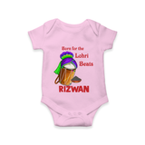 Born for the Lohri Beats | Personalised Romper  with Name - BABY PINK - New Born (Chest 14")