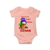 Born for the Lohri Beats | Personalised Romper  with Name - PEACH - New Born (Chest 14")