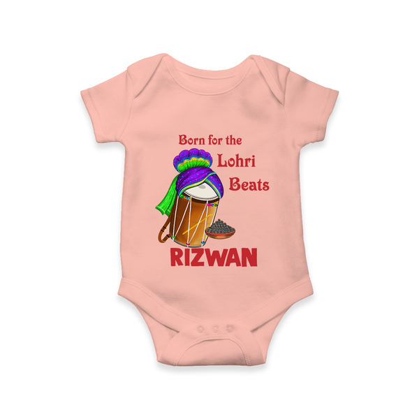 Born for the Lohri Beats | Personalised Romper  with Name - PEACH - New Born (Chest 14")