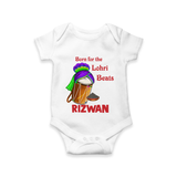 Born for the Lohri Beats | Personalised Romper  with Name - WHITE - New Born (Chest 14")