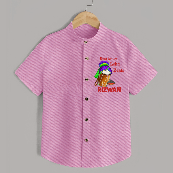 Born for the Lohri Beats | Personalised Shirt  with Name - BABY PINK - 0 - 6 Months Old (Chest 23")