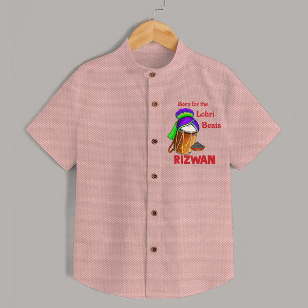 Born for the Lohri Beats | Personalised Shirt  with Name - PEACH - 0 - 6 Months Old (Chest 23")