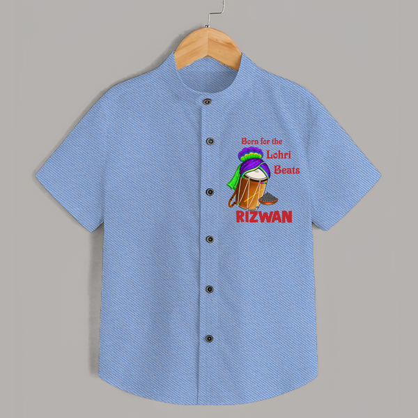 Born for the Lohri Beats | Personalised Shirt  with Name - SKY BLUE - 0 - 6 Months Old (Chest 23")
