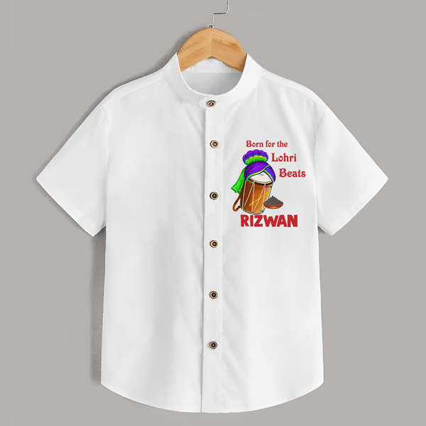 Born for the Lohri Beats | Personalised Shirt  with Name - WHITE - 0 - 6 Months Old (Chest 23")