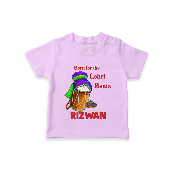 Born for the Lohri Beats | Personalised T-Shirt  with Name - LILAC - 0-5 Months Old (Chest 17")