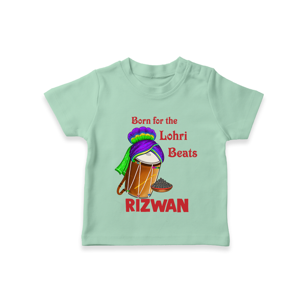Born for the Lohri Beats | Personalised T-Shirt  with Name - MINT GREEN - 0-5 Months Old (Chest 17")