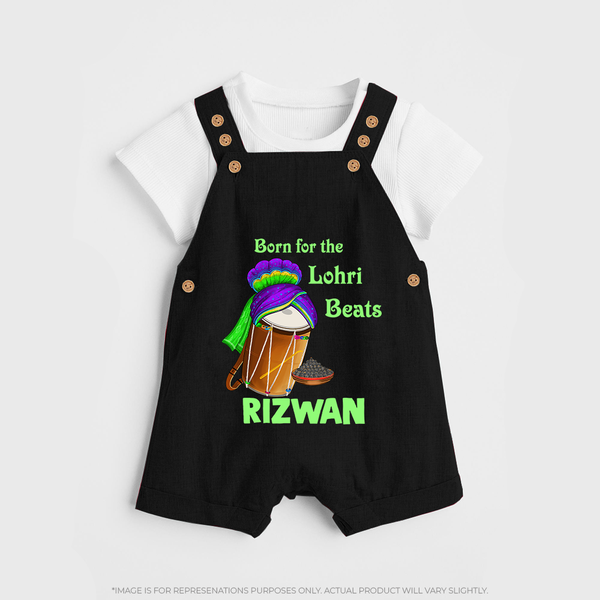 Born for the Lohri Beats | Personalised Dungaree  with Name - BLACK - 0 - 5 Months Old (Chest 18")