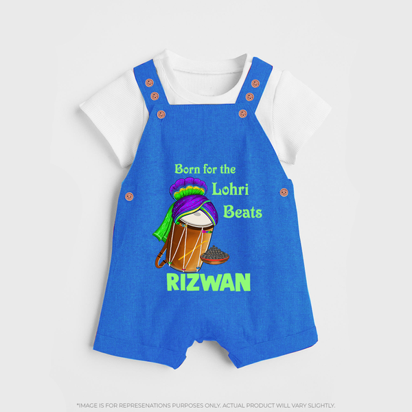 Born for the Lohri Beats | Personalised Dungaree  with Name - COBALT BLUE - 0 - 5 Months Old (Chest 18")