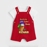 Born for the Lohri Beats | Personalised Dungaree  with Name - RED - 0 - 5 Months Old (Chest 18")