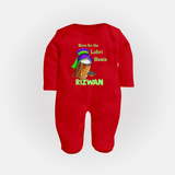 Born for the Lohri Beats | Personalised Fullbody suit  with Name - RED - New Born (Chest 7.5")