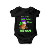 Born for the Lohri Beats | Personalised Romper  with Name - BLACK - New Born (Chest 14")
