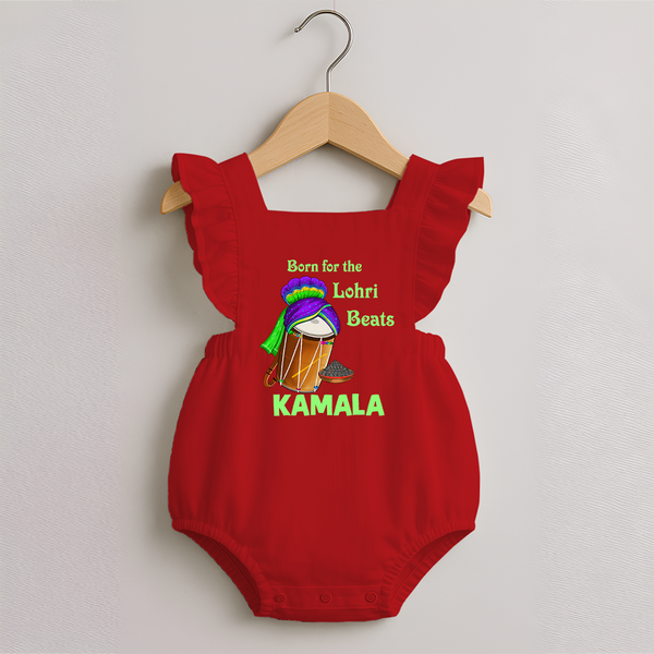 Born for the Lohri Beats | Personalised Romper Frock  with Name - RED - 0 - 3 Months Old (Chest 19")