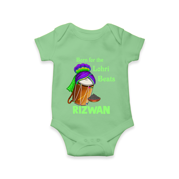 Born for the Lohri Beats | Personalised Romper  with Name - GREEN - New Born (Chest 14")