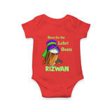 Born for the Lohri Beats | Personalised Romper  with Name - RED - New Born (Chest 14")