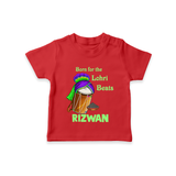 Born for the Lohri Beats | Personalised T-Shirt  with Name - RED - 0-5 Months Old (Chest 17")