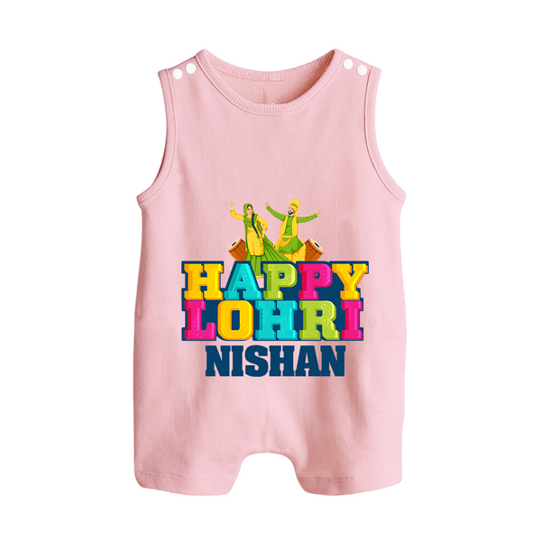 Happy Lohri | Personalised Romper Suit  with Name - BABY PINK - 0 - 5 Months Old (Chest 18")