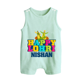 Happy Lohri | Personalised Romper Suit  with Name - MINT GREEN - 0 - 5 Months Old (Chest 18")