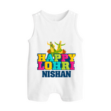 Happy Lohri | Personalised Romper Suit  with Name - WHITE - 0 - 5 Months Old (Chest 18")