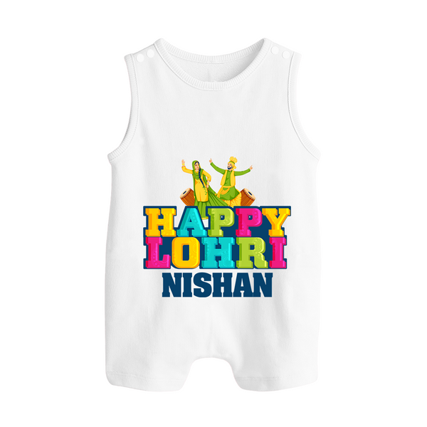 Happy Lohri | Personalised Romper Suit  with Name - WHITE - 0 - 5 Months Old (Chest 18")