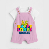Happy Lohri | Personalised Dungaree  with Name - BABY PINK - 0 - 5 Months Old (Chest 18")