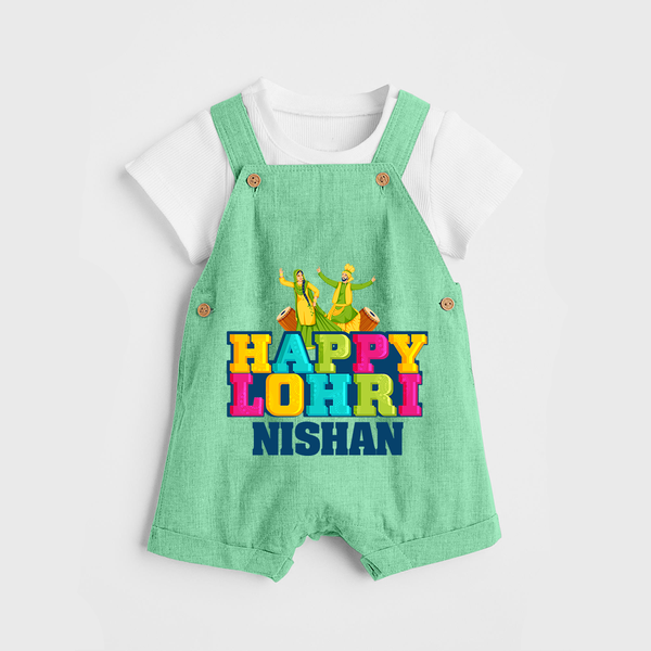 Happy Lohri | Personalised Dungaree  with Name - GREEN - 0 - 5 Months Old (Chest 18")