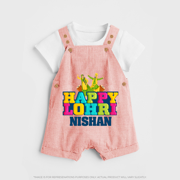 Happy Lohri | Personalised Dungaree  with Name - PEACH - 0 - 5 Months Old (Chest 18")