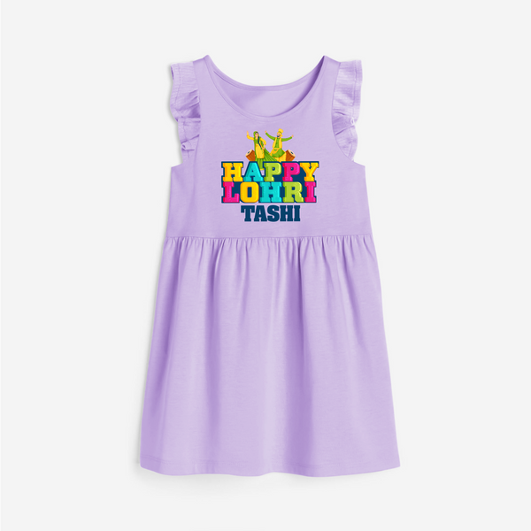 Happy Lohri | Personalised Frock  with Name - LILAC - 1 - 2 Years Old (Chest 22" , Full Length 22")