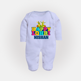 Happy Lohri | Personalised Fullbody suit  with Name - BABY BLUE - New Born (Chest 7.5")