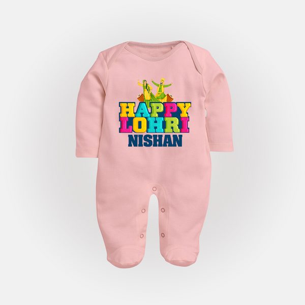 Happy Lohri | Personalised Fullbody suit  with Name - BABY PINK - New Born (Chest 7.5")