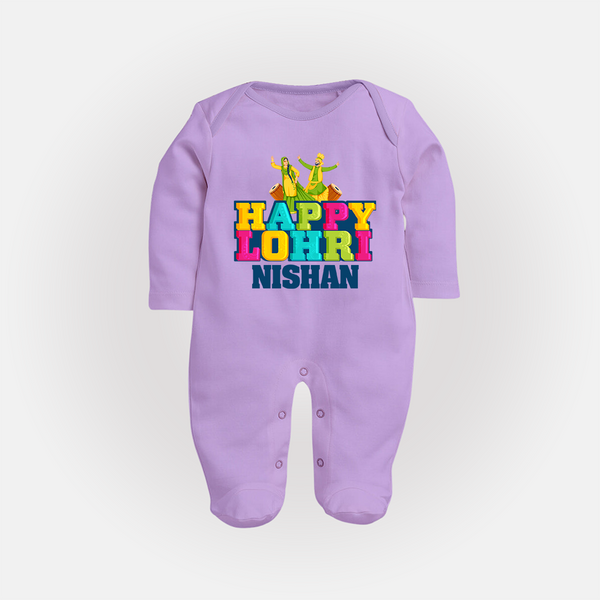 Happy Lohri | Personalised Fullbody suit  with Name - LILAC - New Born (Chest 7.5")